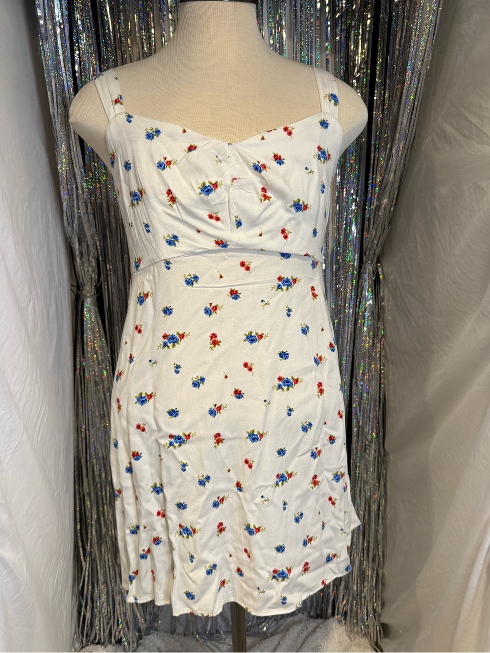Old Navy White Mini Dress with Red & Blue Floral Print